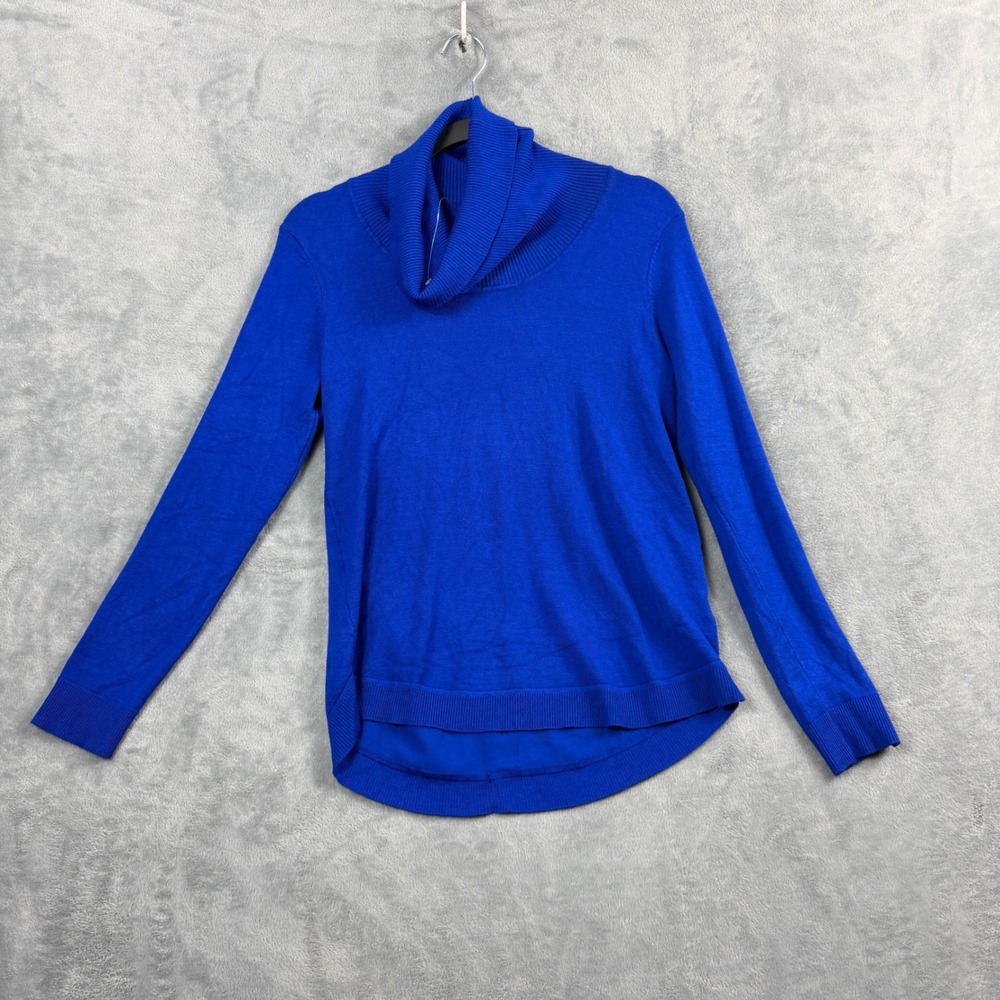 Cable & Gauge Womens M Royal Blue Turtleneck Button Front Sweater Office Siren